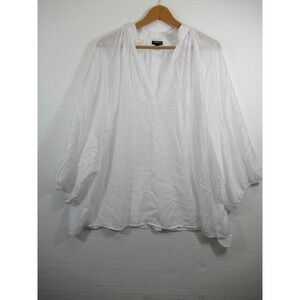 Torrid Popover Blouse Plus Size 4X White Lightweight Semi-Sheer Long Sleeve